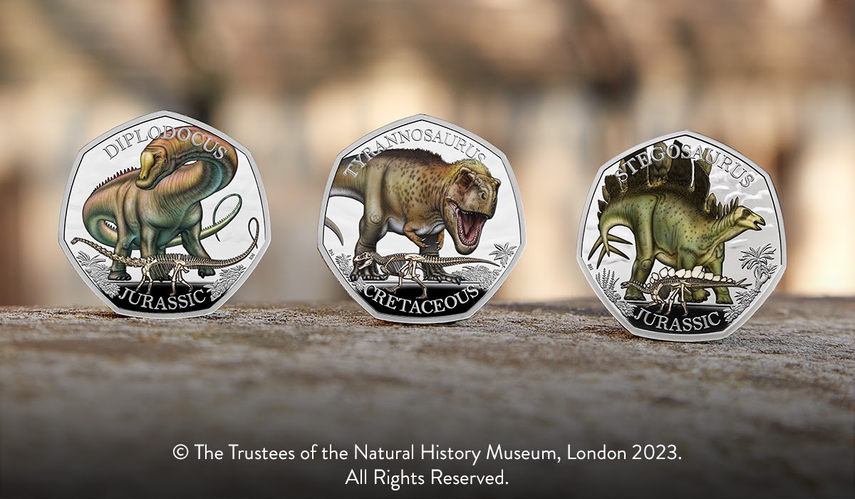 (W185.50.P.2024.UK24TRSPC) United Kingdom 50 Pence Tyrannosaurus 2024 - Proof Ag (coloured) (blog) (zoom)