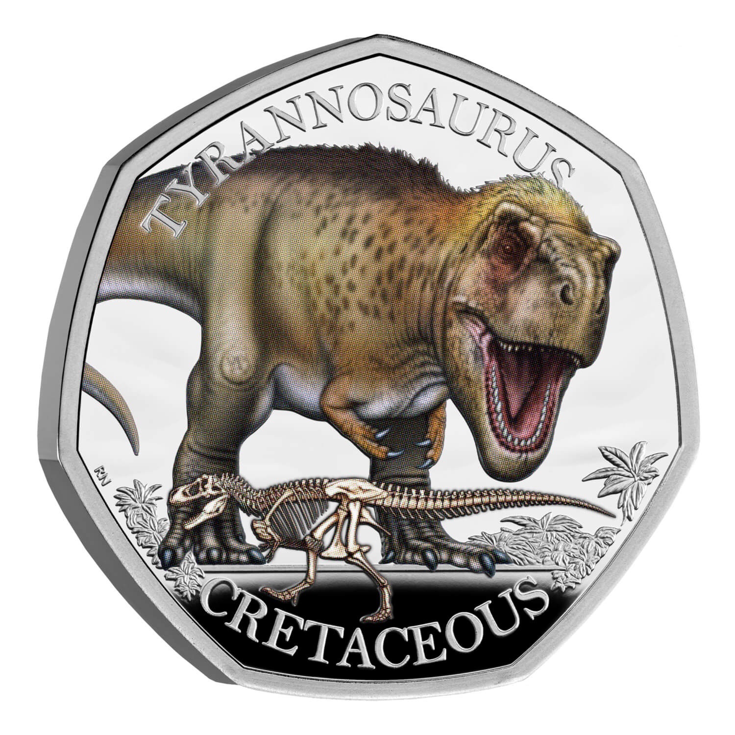 (W185.50.P.2024.UK24TRSPC) United Kingdom 50 Pence Tyrannosaurus 2024 - Proof silver (coloured) Reverse (zoom)