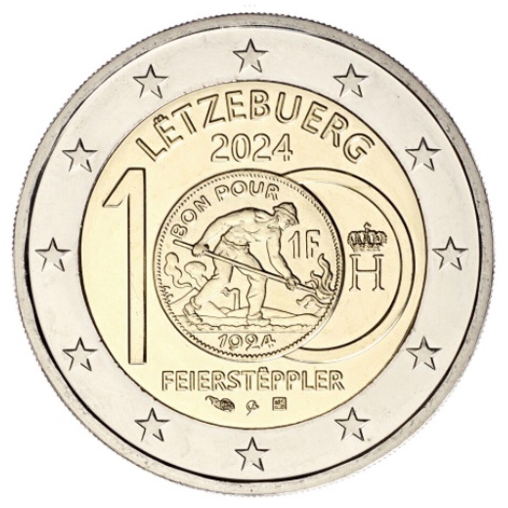 (EUR11.2.E.2024.2) 2 euro commemorative coin Luxembourg 2024 - 100th anniversary of the 1 Franc voucher Puddler (zoom)