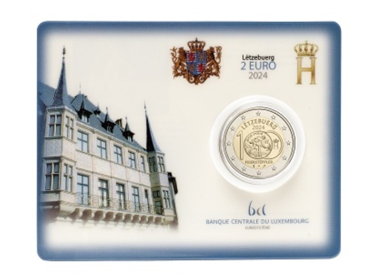 (EUR11.BU.2024.2.E.2) 2 € coin Luxembourg 2024 BU - 100th anniversary of the 1 Franc voucher Puddler (coincard) (zoom)