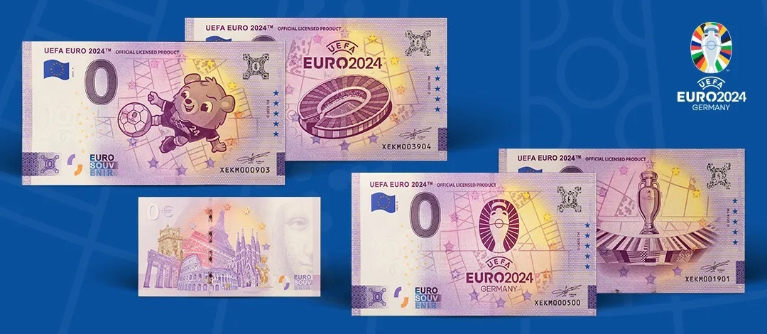(EURBILLS.0.euro.2024.1.RF.E.XEKM.3) 0 euro banknote Germany 2024 - UEFA Euro, Germany 2024 (mascot) (blog) (zoom)