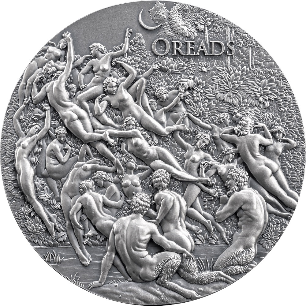 (W036.5000.CFA.2023.5.oz.2) 5000 Francs CFA Cameroon 2023 5 oz Antique silver - The Oreads Reverse (zoom)