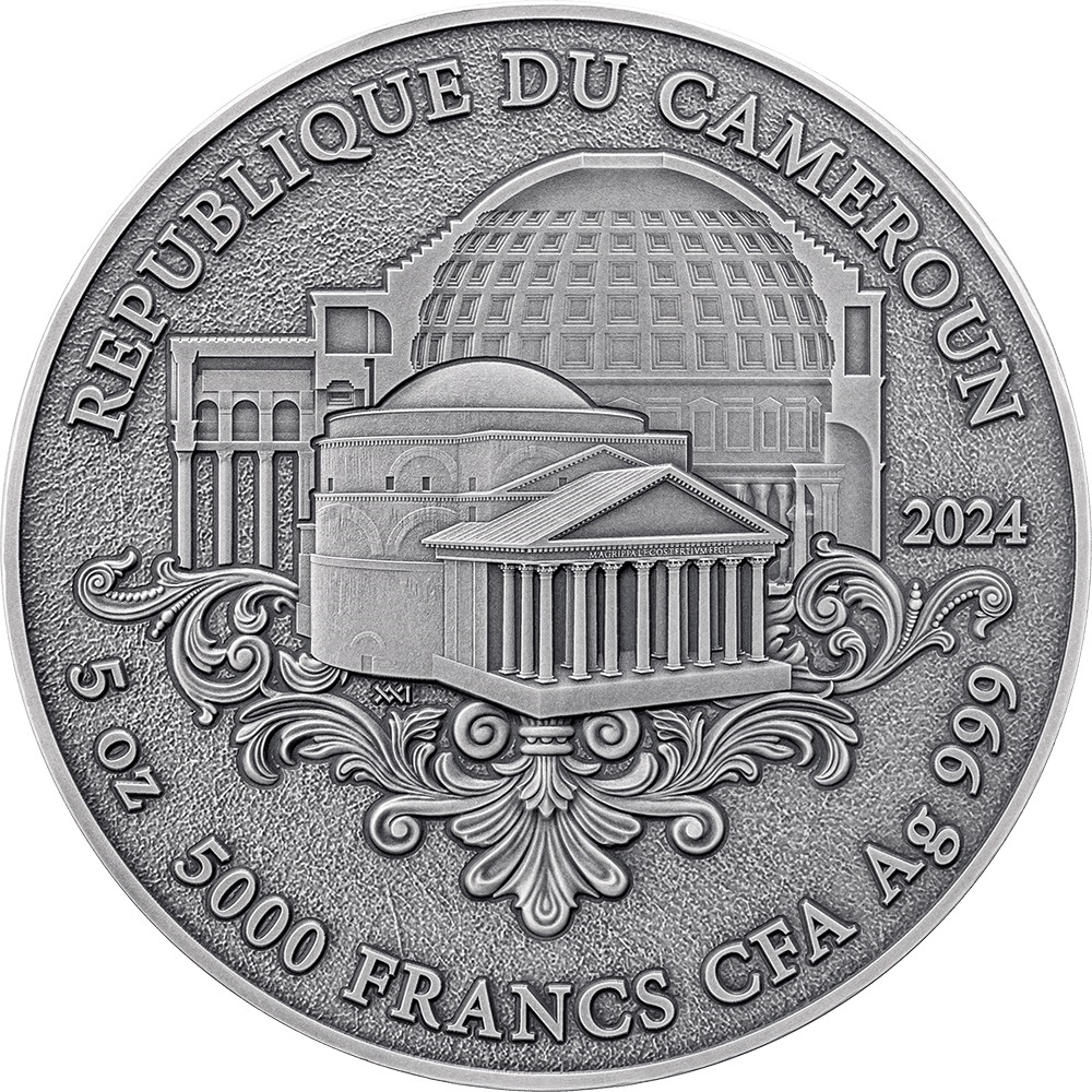 (W036.5000.CFA.2024.5.oz.Ag.1) 5000 Francs CFA Cameroon 2024 5 oz Antique silver - The Eye of Pantheon Obverse (zoom)