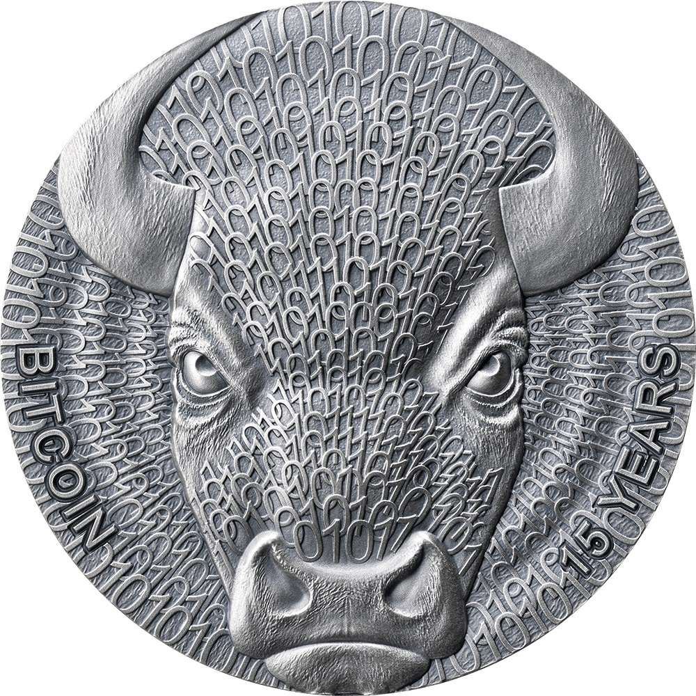 (W071.1.1000.S.2024.1) United Crypto States 1000 Satoshi Binary Bull 2024 - Antique silver Reverse (zoom)