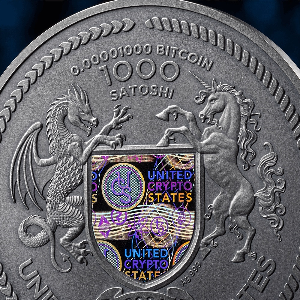 (W071.1.1000.S.2024.1) United Crypto States 1000 Satoshi Binary Bull 2024 - Antique silver (zoom)