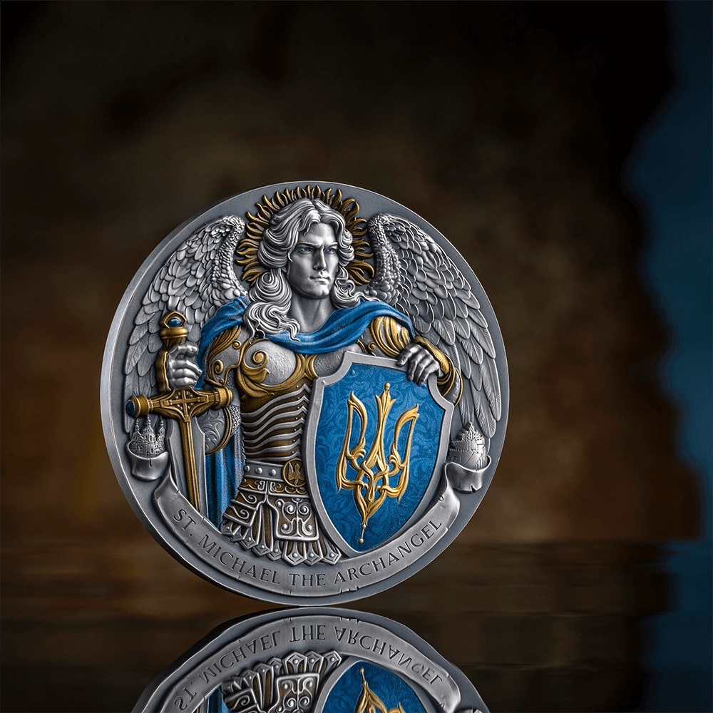 (W160.10.D.2024.5.oz.Ag.3) 10 Dollars Niue 2024 5 ounces Antique silver - St. Michael The Patron of Kyiv Reverse (zoom)