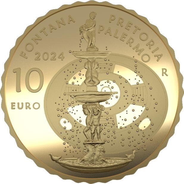 (EUR10.Proof.2024.48-2ms10-24p006) 10 euro Italy 2024 Proof gold - Palermo Praetorian Fountain Reverse (zoom)