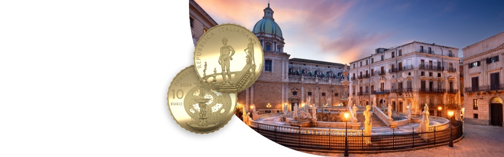 (EUR10.Proof.2024.48-2ms10-24p006) 10 euro Italy 2024 Proof gold - Palermo Praetorian Fountain (blog) (zoom)
