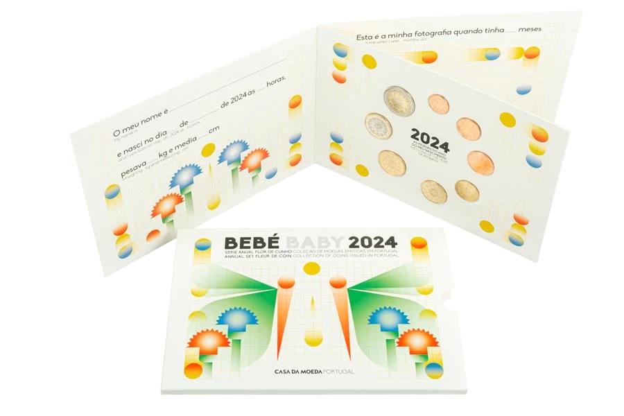 (EUR15.FDC.set.2024.1026327) Uncirculated coin set Portugal 2024 - Baby birth (inside) (zoom)