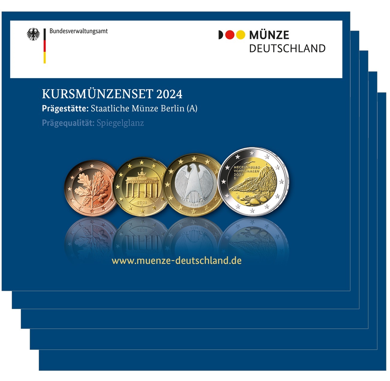 (LOT.EUR03.Proof.sets.2024.A.to.J.90um24s) Proof coin sets Germany 2024 (all 5 Mints A, D, F, G & J) (zoom)