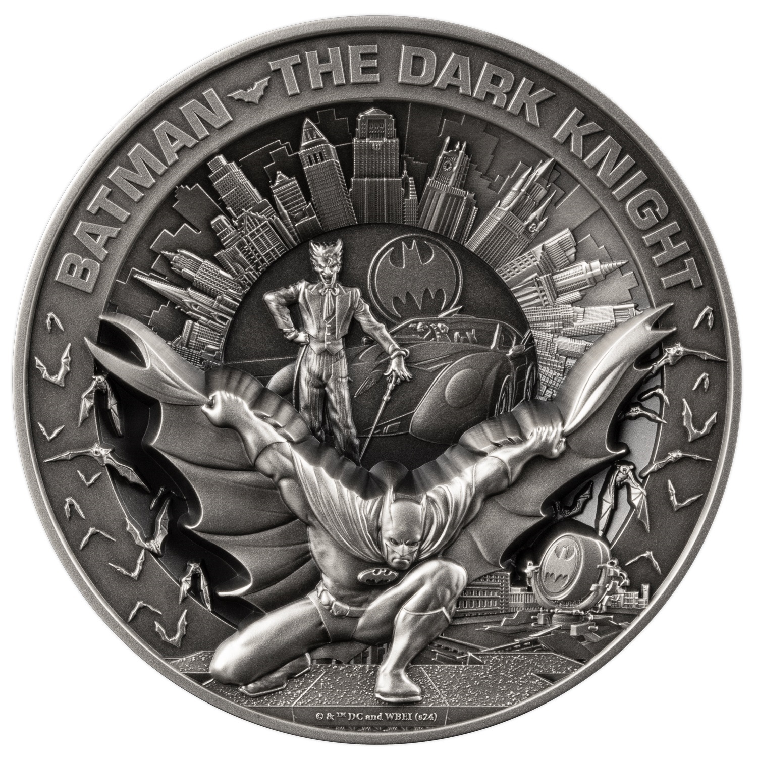 (W022.10.D.2024.10.oz.Ag.1) 10 Dollars Barbados 2024 10 oz Antique silver - Batman, The Dark Knight Reverse (zoom)