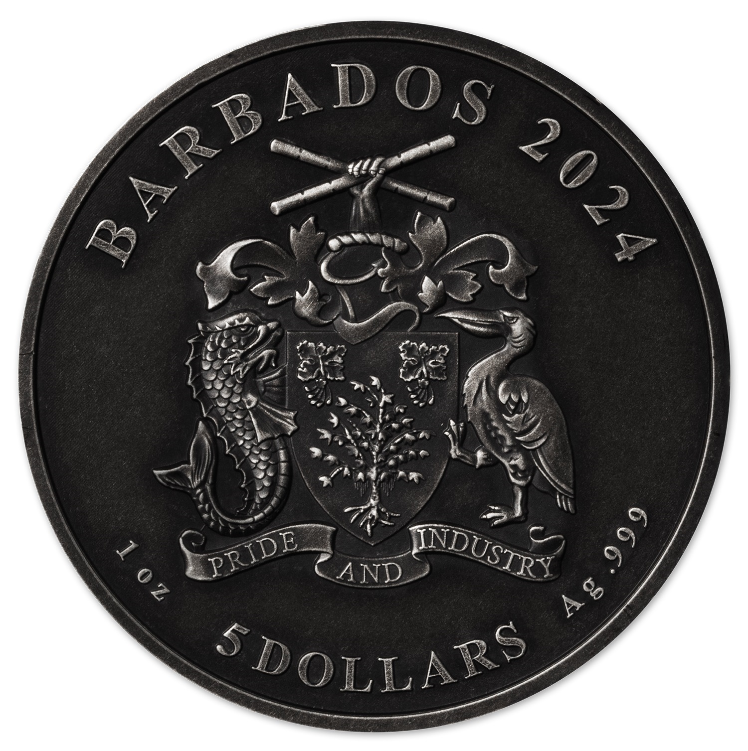 (W022.5.D.2024.1.oz.Ag.1575150115) 5 Dollars Barbados 2024 1 oz Black Antique silver - Motörhead Obverse (zoom)