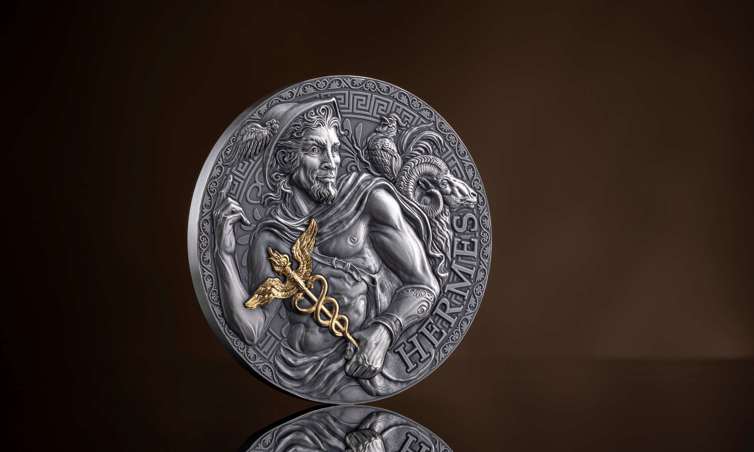 (W036.3000.CFA.2024.3.oz.Ag.1) 3000 Francs CFA Cameroon 2024 3 oz Antique silver - Hermes (blog illustration) (zoom)