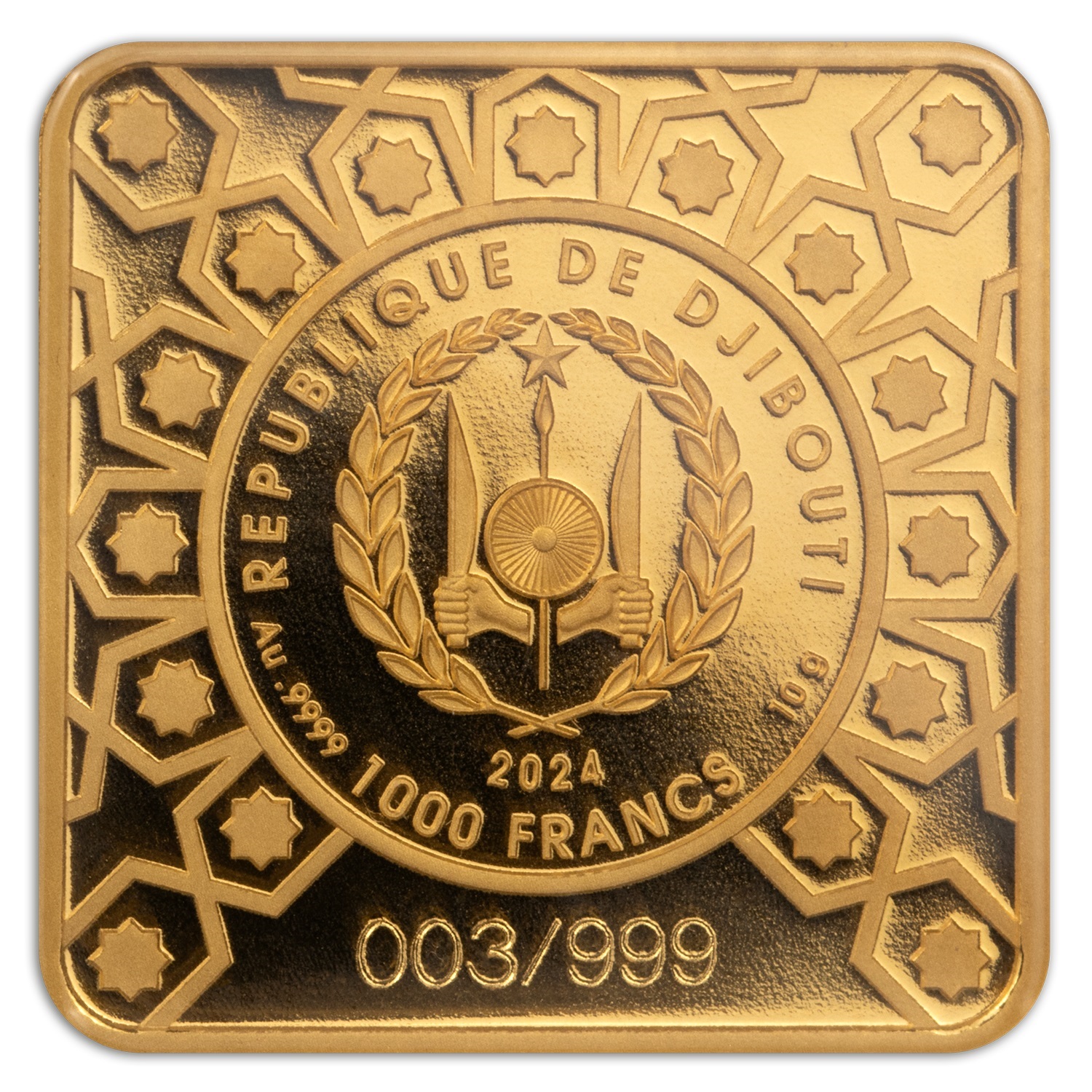(W057.1000.F.2024.10.g.Au.1573350113) 1000 Francs Djibouti 2024 10 grams Proof gold - Eid Mubarak ! Obverse (zoom)