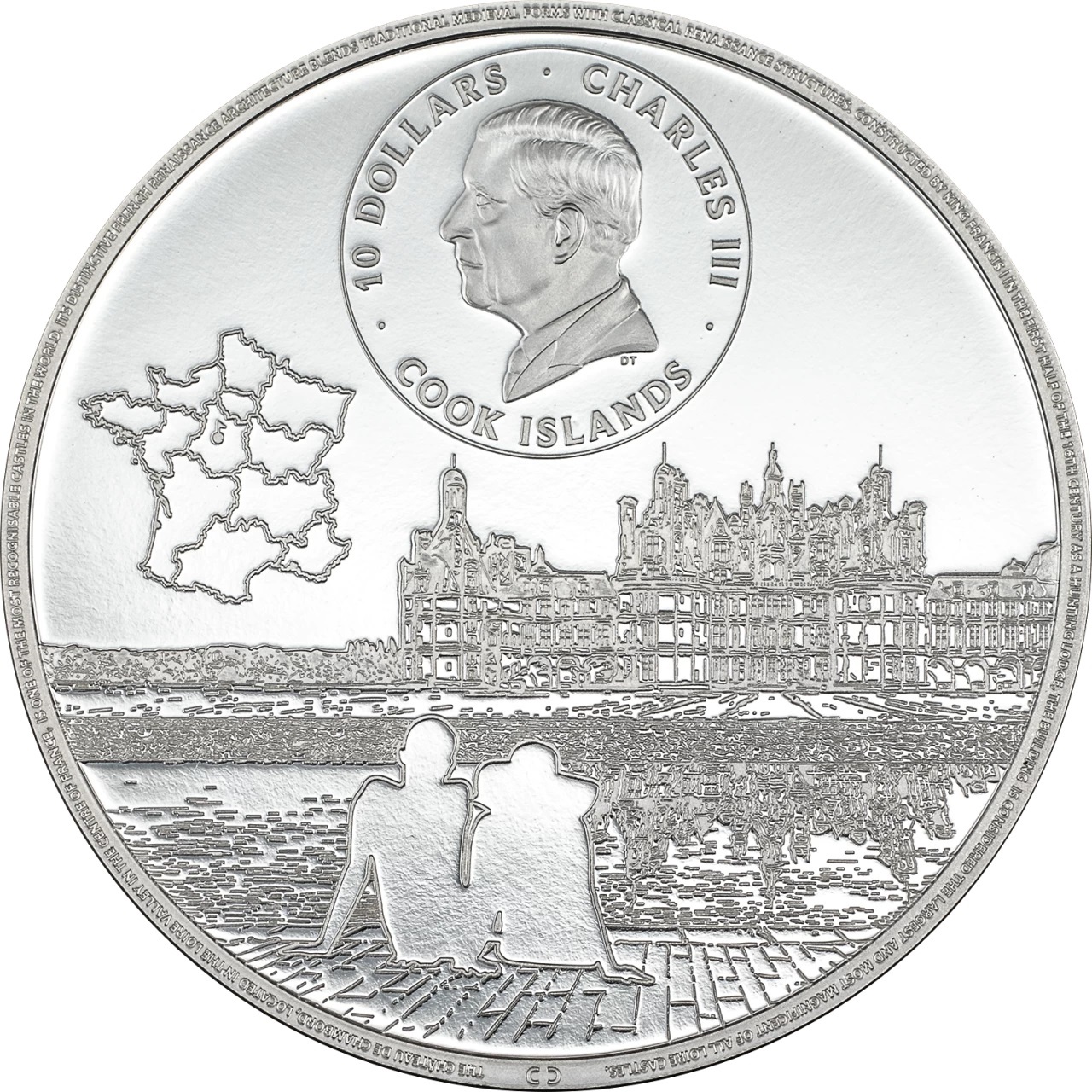(W099.10.D.2024.30592) Cook Islands 10 Dollars Chambord castle 2024 - Proof silver Obverse (zoom)