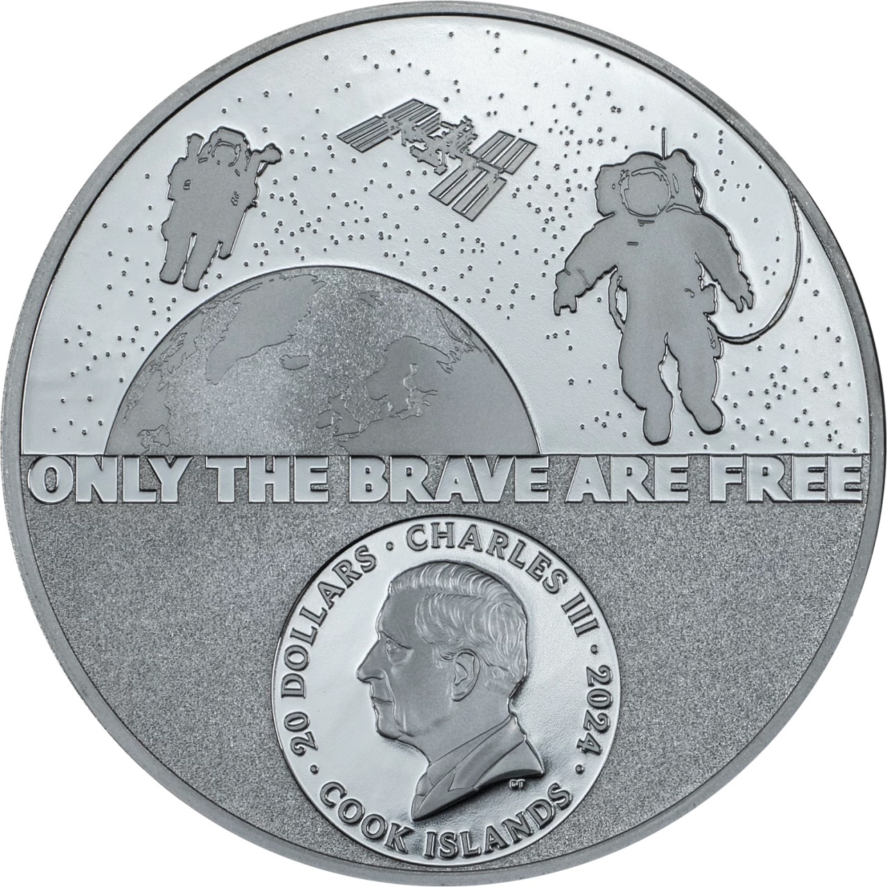 (W099.20.D.2024.30504) Cook Islands 20 Dollars Astronaut 2024 - Proof silver Obverse (zoom)