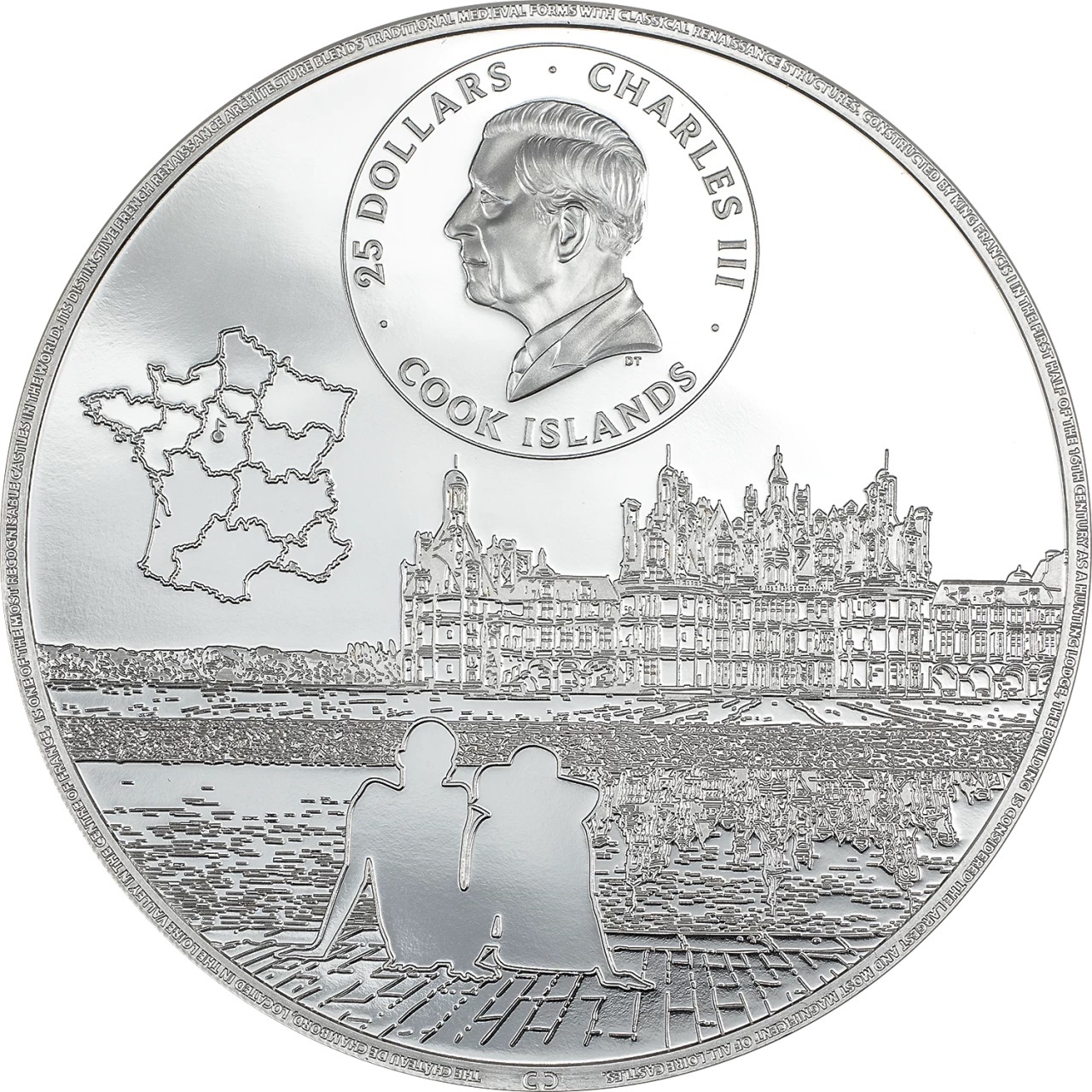 (W099.25.D.2024.30591) Cook Islands 25 Dollars Chambord castle 2024 - Proof silver Obverse (zoom)