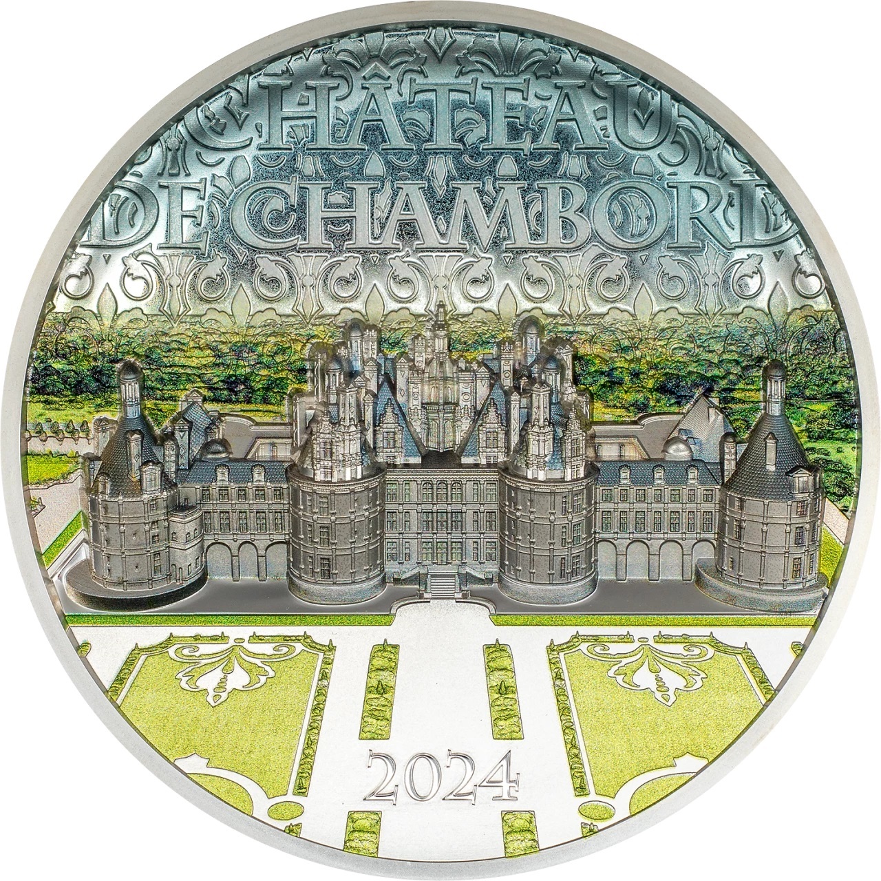 (W099.25.D.2024.30591) Cook Islands 25 Dollars Chambord castle 2024 - Proof silver Reverse (zoom)