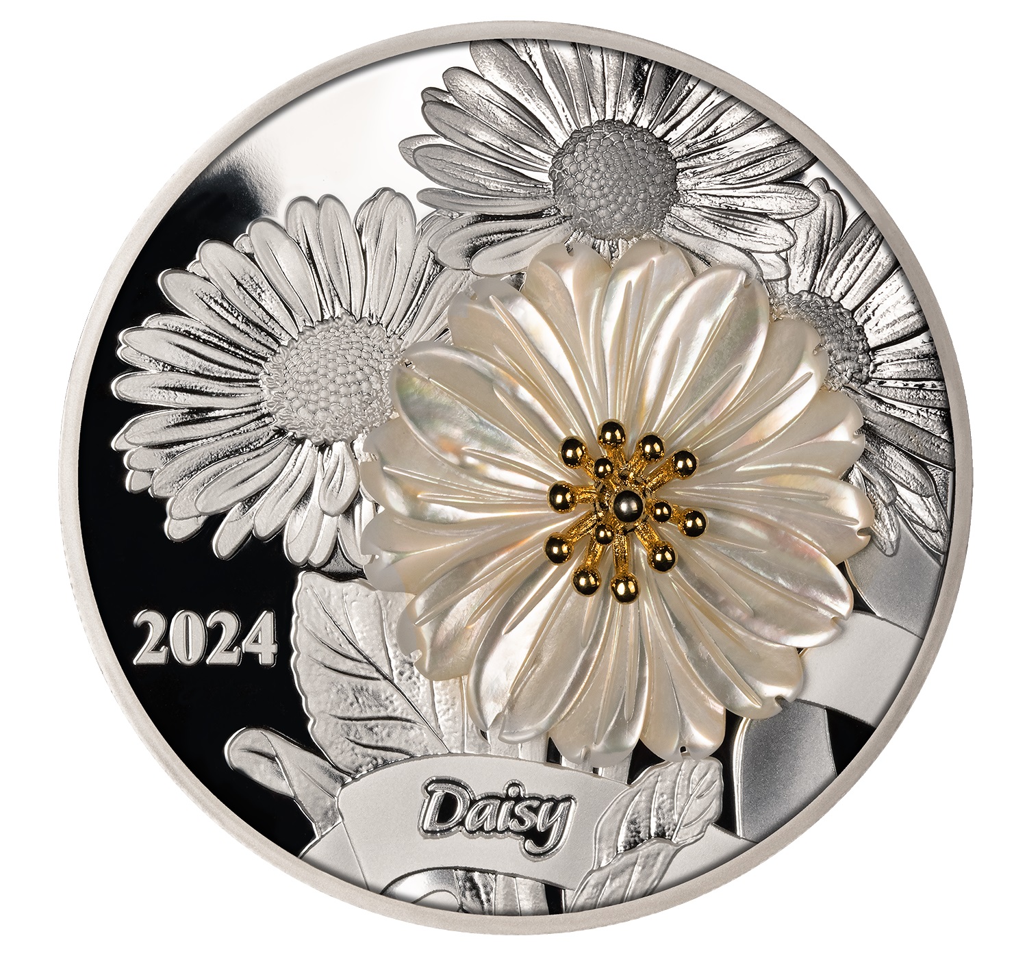 (W106.5.D.2024.2.oz.Ag.1570520114) 5 Dollars Solomon Islands 2024 2 oz Proof silver - Daisy flower Reverse (zoom)