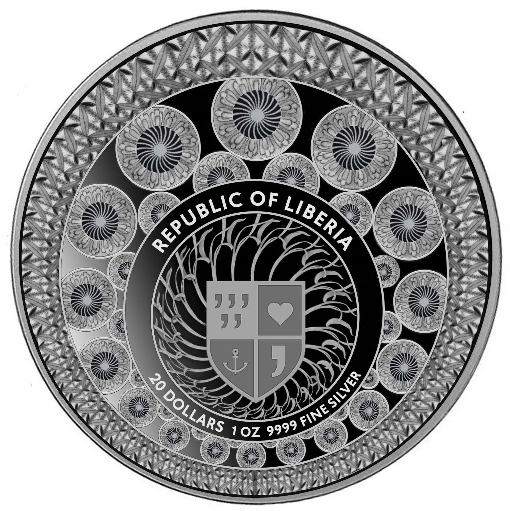 (W130.20.D.2024.1.oz.Ag.1) 20 Dollars Republic of Liberia 2024 1 oz Proof silver - Floral Clock Obverse (zoom)