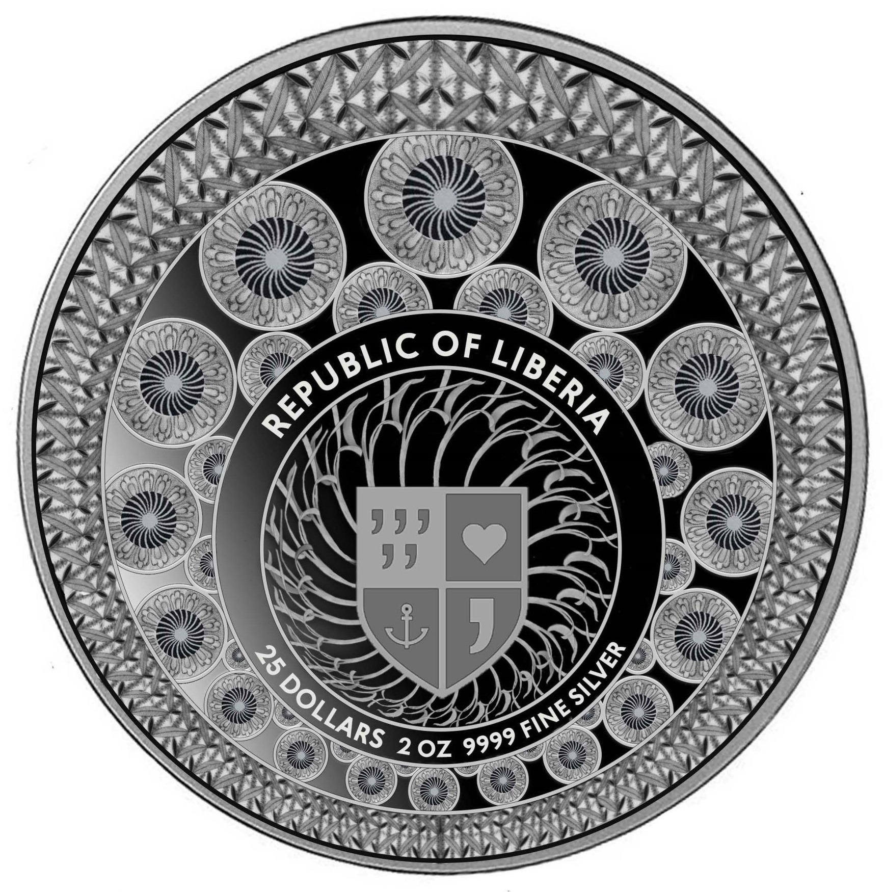 (W130.25.D.2024.2.oz.Ag.1) 25 Dollars Republic of Liberia 2024 2 oz Proof silver - Floral Clock Obverse (zoom)