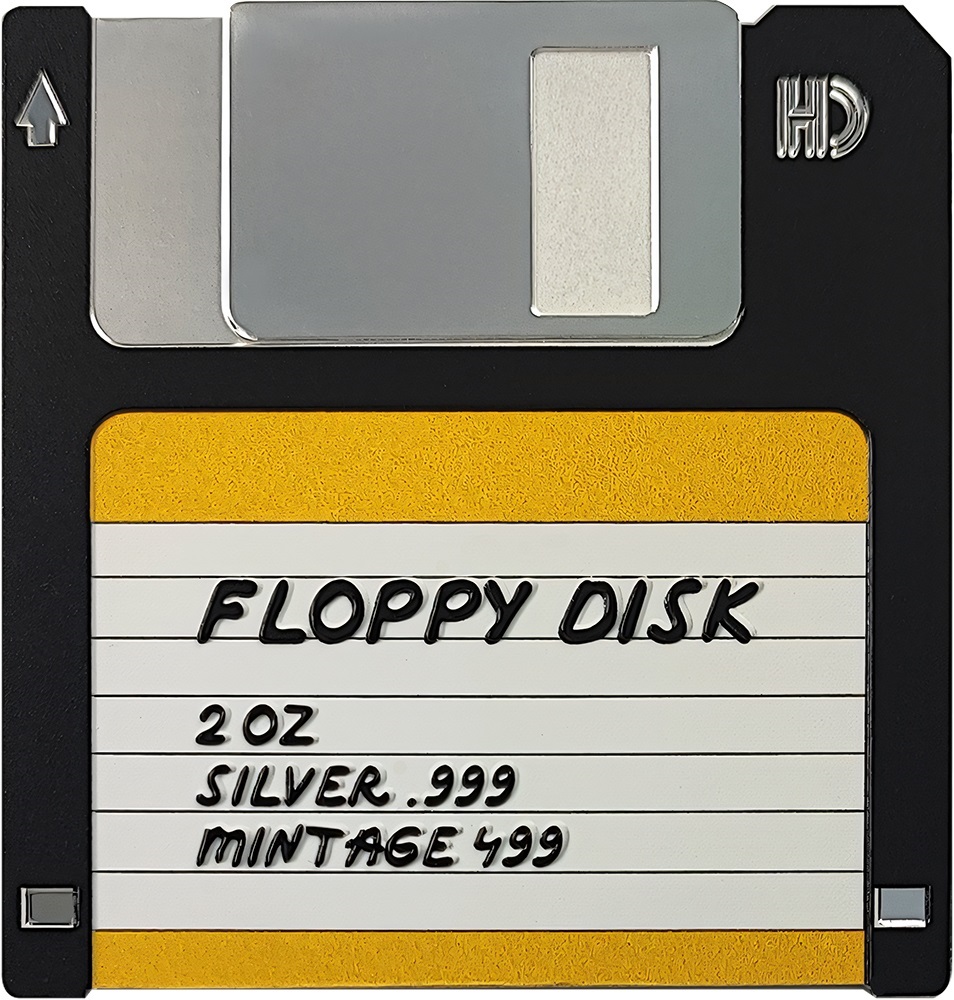 (W160.2.D.2024.2.oz.Ag.2) 2 Dollars Niue 2024 2 oz Silk finish silver - Floppy disk (coloured) Reverse (zoom)