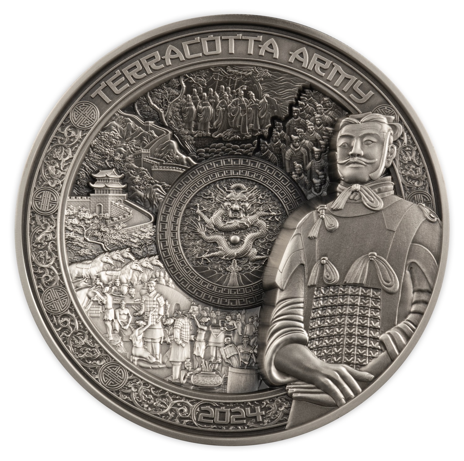(W193.1.25.D.2024.1.kg.Ag.1572990117) 25 Dollars Samoa 2024 1 kilogram Antique silver - Terracotta Army Reverse (zoom)