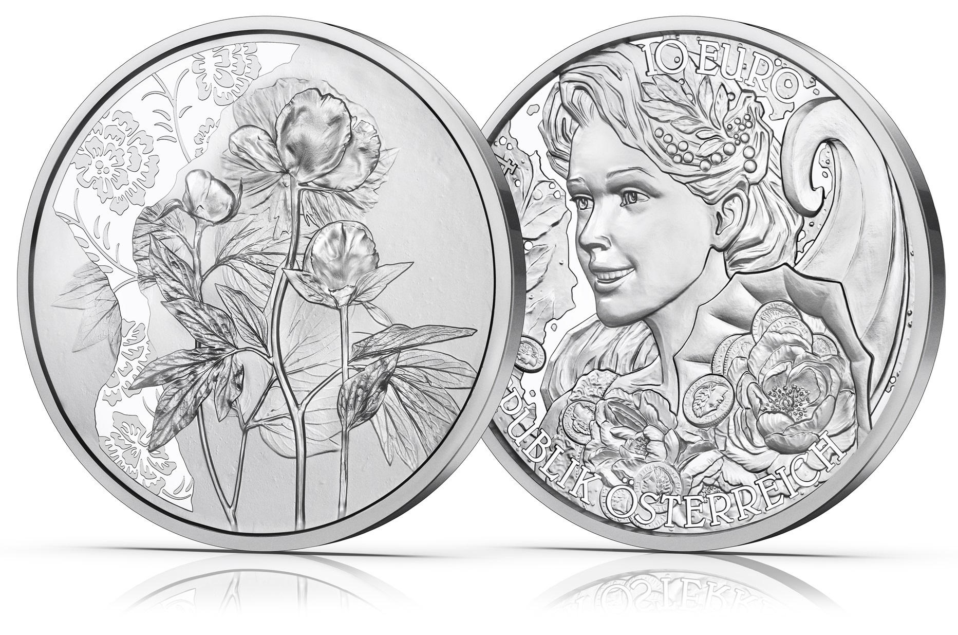 (EUR01.BU.2024.26794) 10 € Austria 2024 BU silver - Peony (zoom)