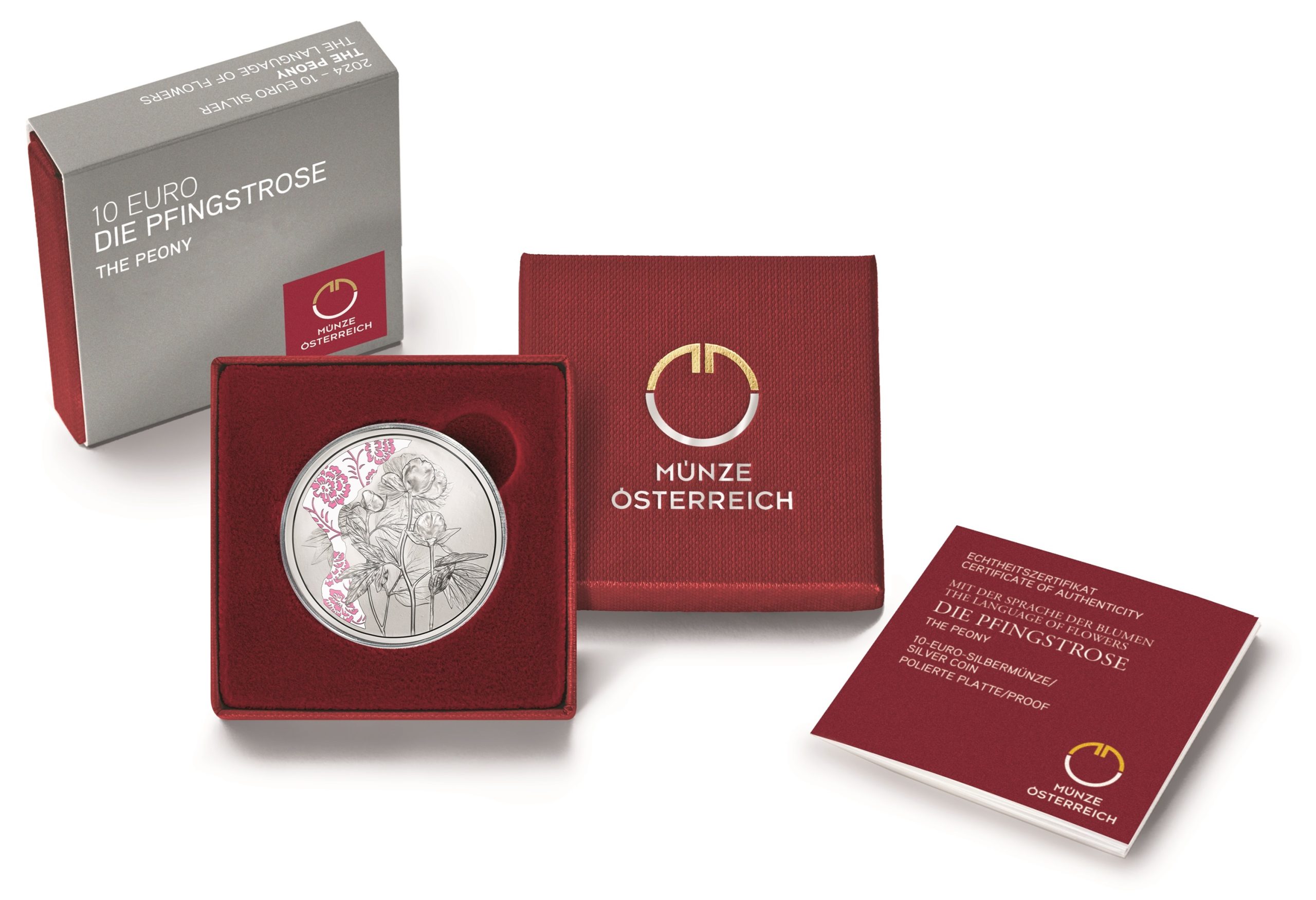 (EUR01.Proof.2024.26795) 10 euro Austria 2024 Proof silver - Peony (packaging) (zoom)