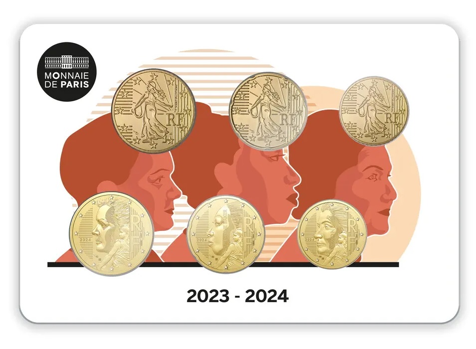 (EUR07.BU.set.2023.2024.10041385000000) BU six-coin set France 2023 and 2024 (New national side) Front (zoom)