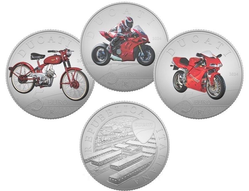(EUR10.BU.set.2024.48-2ms10-24f021) Triptych 5 € Italy 2024 BU silver - Ducati (zoom)