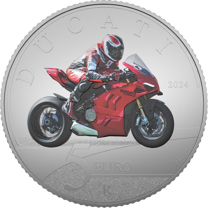 (EUR10.BU.set.2024.48-2ms10-24f021) Triptych 5 euro Italy 2024 BU silver - Ducati (Panigale coin reverse) (zoom)