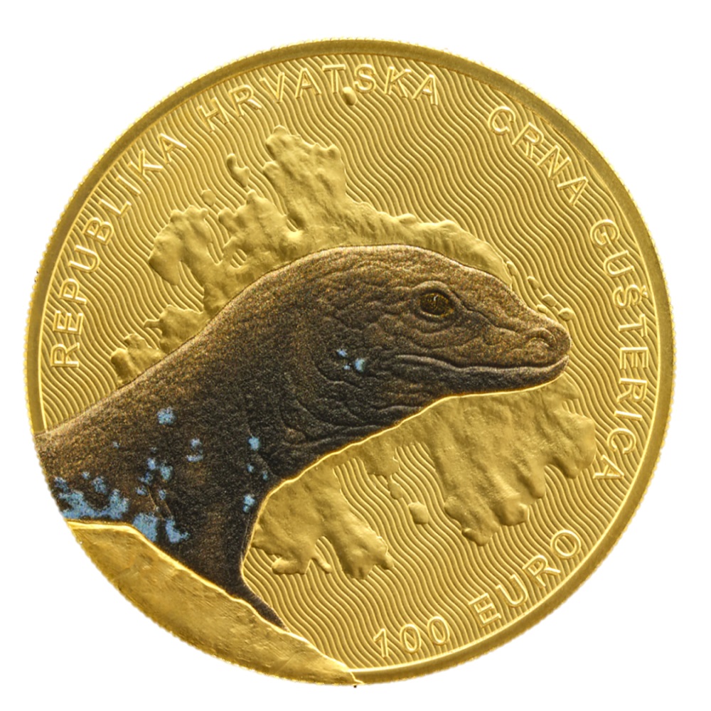(EUR25.BU.2024.111025) 100 euro Croatia 2024 BU gold - Black Lizard Obverse (zoom)