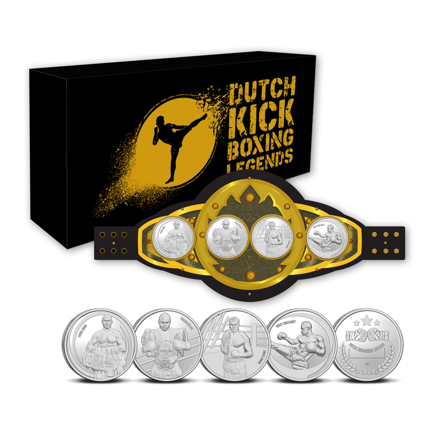 (KNM.2024.0118950) Silver plated copper-nickel medals - Dutch Kickboxing Legends (zoom)