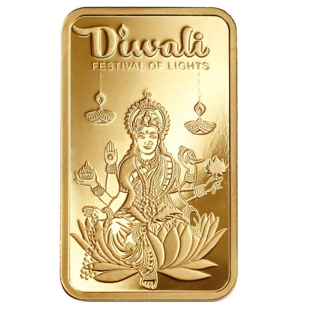 (LIN.PAMP.5.g.au.ZAUFP00401) Gold bar 5 grams PAMP - Lakshmi and the Festival of Lights Diwali Back (zoom)