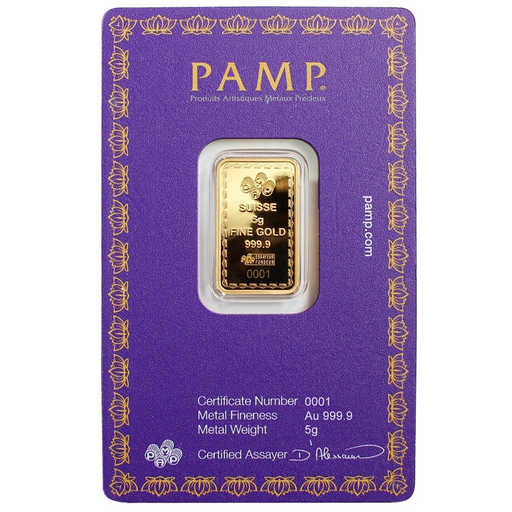 (LIN.PAMP.5.g.au.ZAUFP00401) Gold bar 5 grams PAMP - Lakshmi and the Festival of Lights Diwali (certified blister) B (zoom)