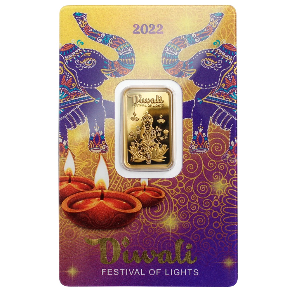 (LIN.PAMP.5.g.au.ZAUFP00401) Gold bar 5 grams PAMP - Lakshmi and the Festival of Lights Diwali (certified blister) F (zoom)