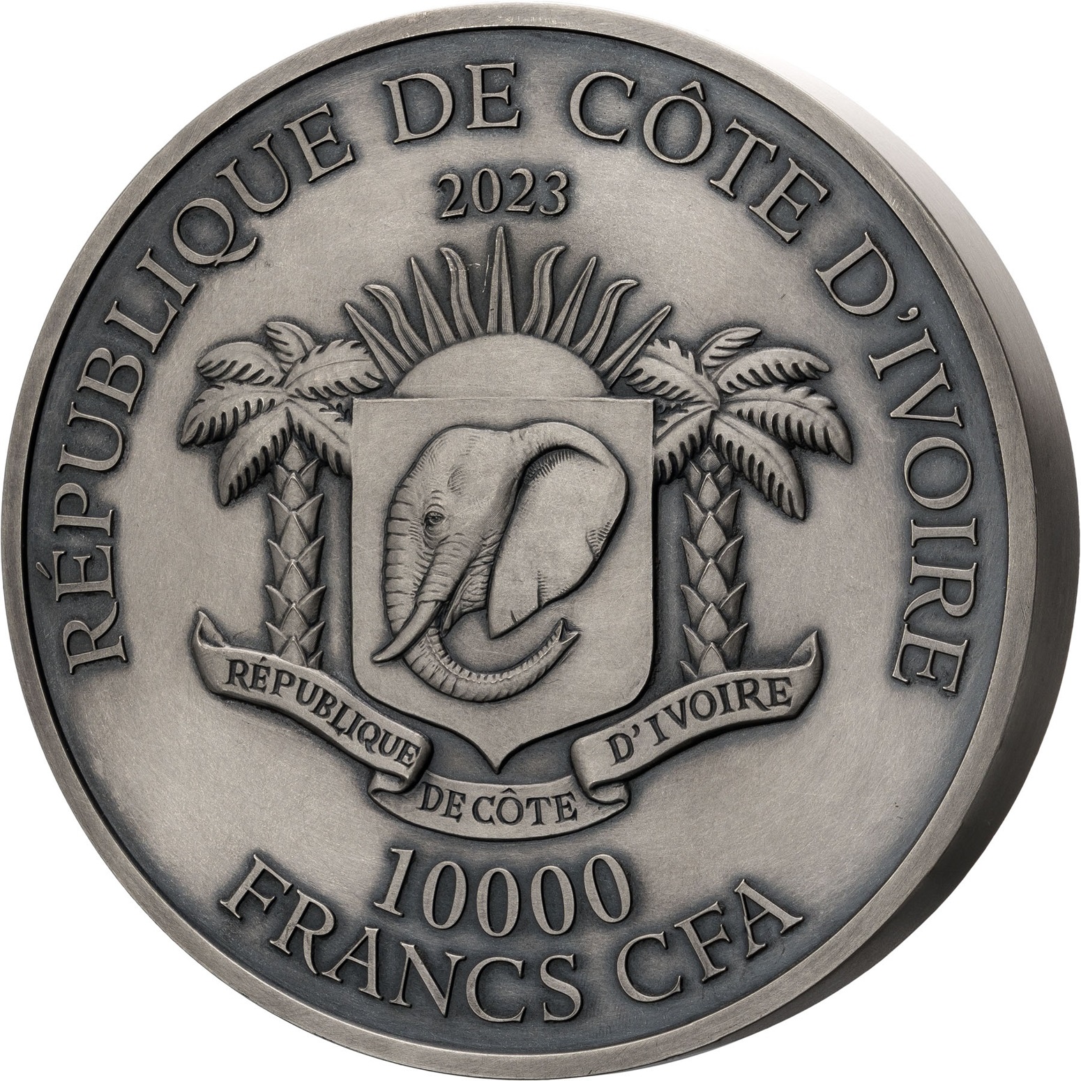 (W049.1.10000.CFA.2023.1.kg.Ag.1125459) 10000 Francs CFA Ivory Coast 2023 1 kilogram Antique silver - Cobra Obverse (zoom)