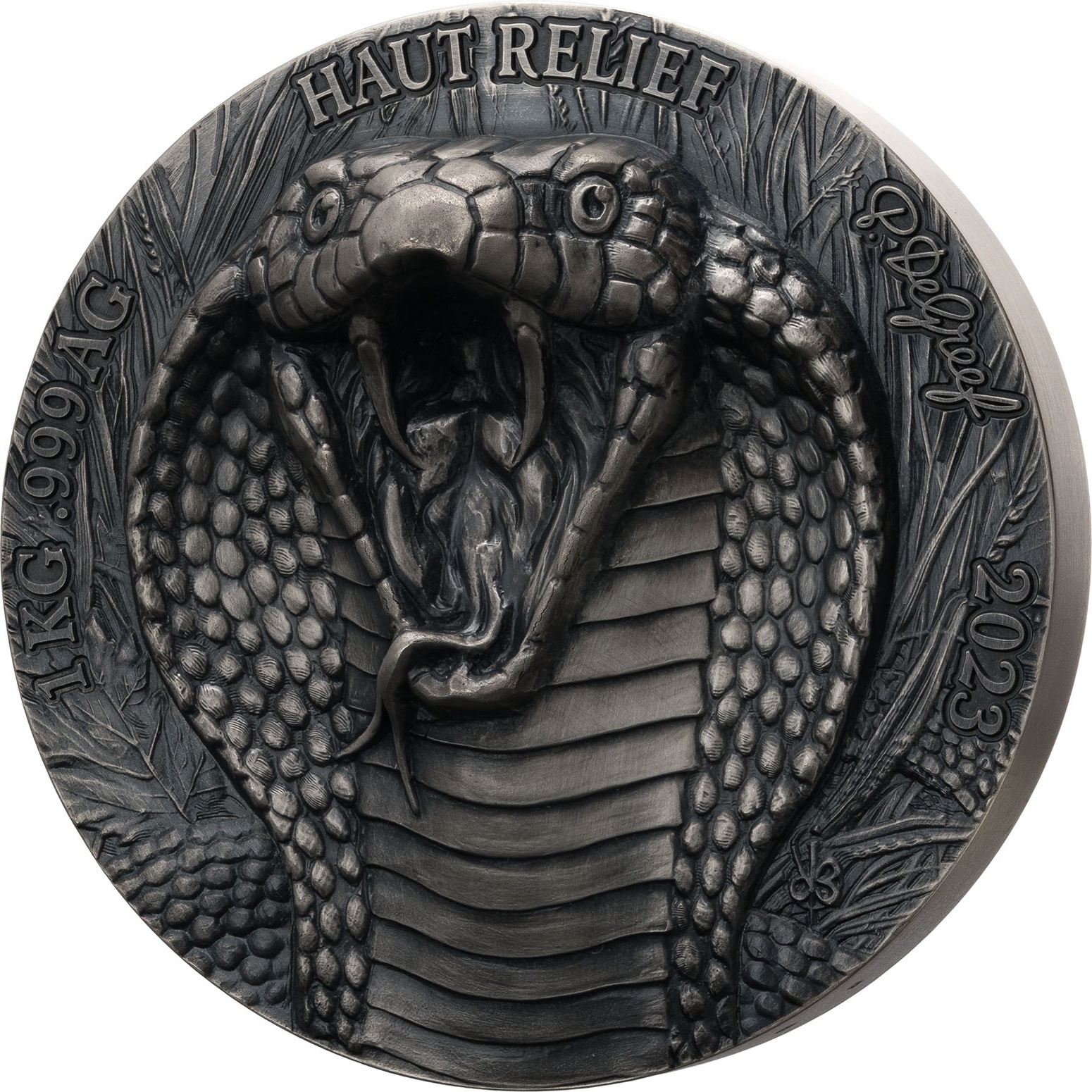 (W049.1.10000.CFA.2023.1.kg.Ag.1125459) 10000 Francs CFA Ivory Coast 2023 1 kilogram Antique silver - Cobra Reverse (zoom)