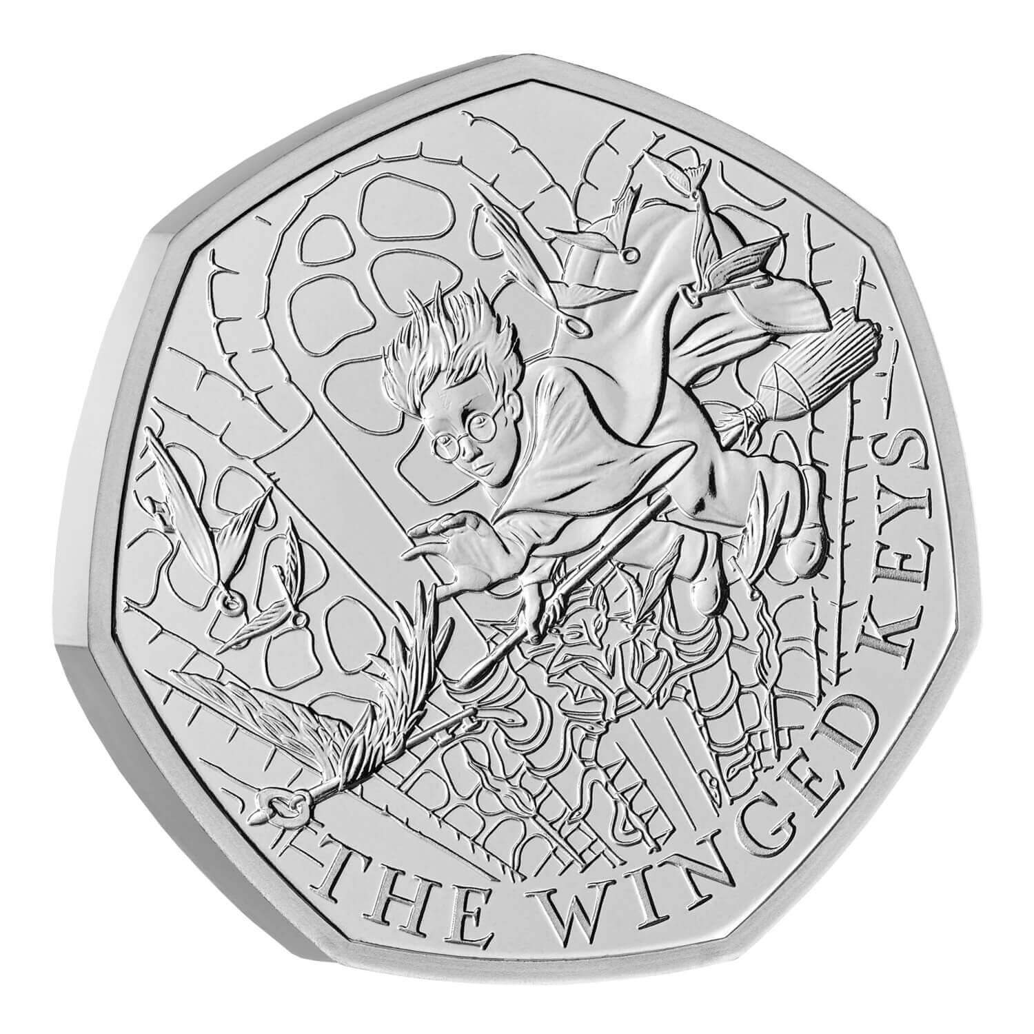 (W185.50.P.2024.UK24HPBU) United Kingdom 50 Pence Harry Potter (Winged Keys) 2024 BU Reverse (zoom)