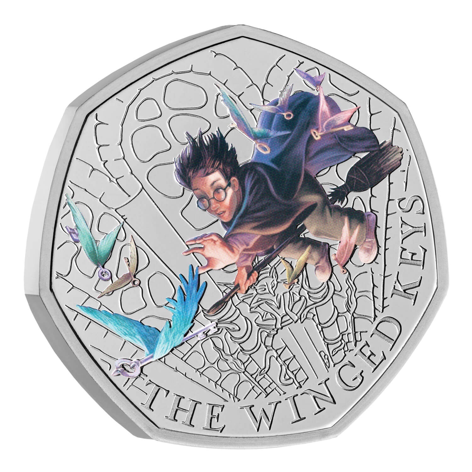 (W185.50.P.2024.UK24HPBUC) United Kingdom 50 Pence Harry Potter (Winged Keys) 2024 BU (coloured) Reverse (zoom)