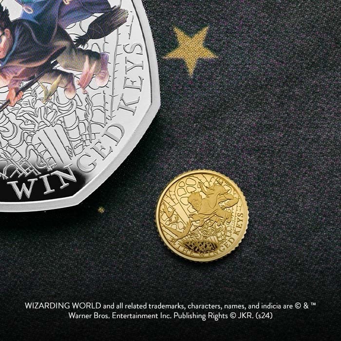 (W185.50.Pence.2024.UK24HP40G) 50 Pence UK 2024 fortieth ounce Proof gold - Harry Potter (Winged Keys) (blog) (zoom)