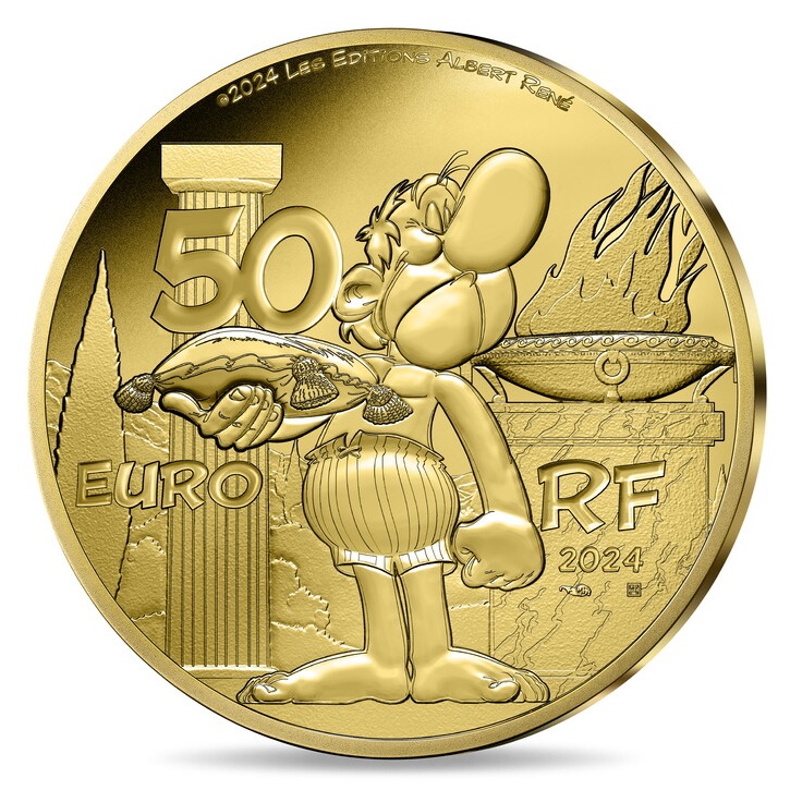 (EUR07.Proof.2024.10041385710000) 50 euro France 2024 Proof gold - Asterix in the Olympic Games Reverse (zoom)