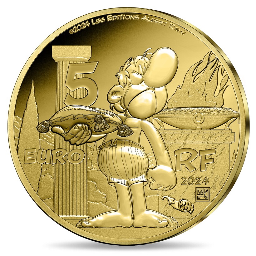 (EUR07.Proof.2024.10041385730000) 5 euro France 2024 Proof gold - Asterix in the Olympic Games Reverse (zoom)