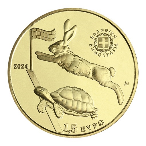 (EUR08.Proof.2024.1.5.E.1) 1 euro and a half Greece 2024 Proof - The Hare and the Tortoise Obverse (zoom)