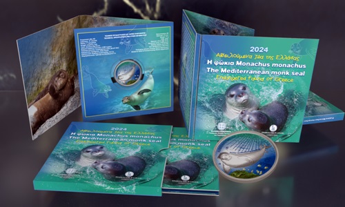 (EUR08.Proof.2024.5.E.1) 5 euro Greece 2024 Proof silver - The Mediterranean monk seal (blog illustration) (zoom)