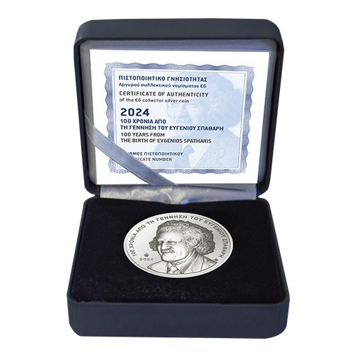 (EUR08.Proof.2024.6.E.2) 6 € Greece 2024 Proof Ag - 100 years from the birth of Evgenios Spatharis (case) (zoom)