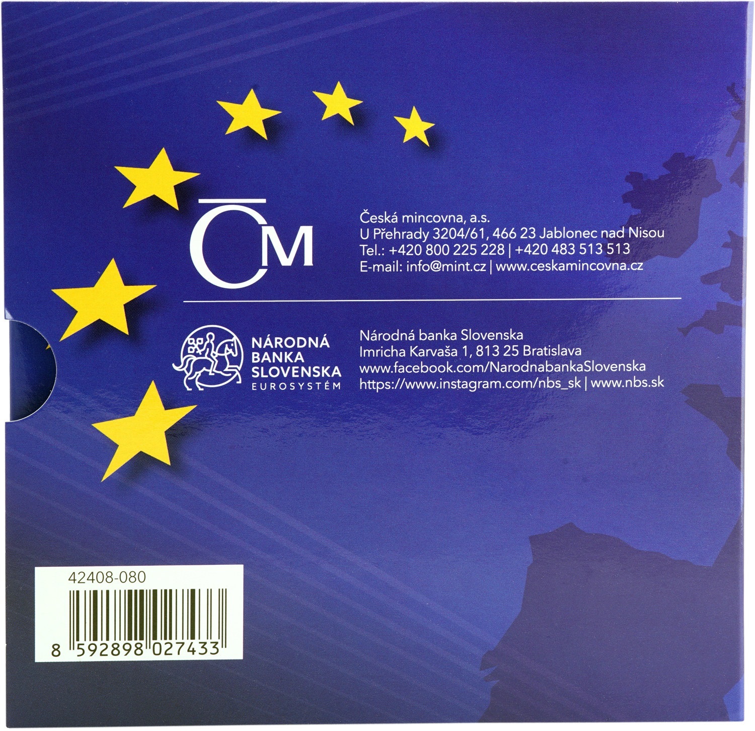 (EUR17&W0182.BU.set.2024.501506.42408-080) BU coin set Slovakia and Czech Republic 2024 - Entry into the EU Back (zoom)