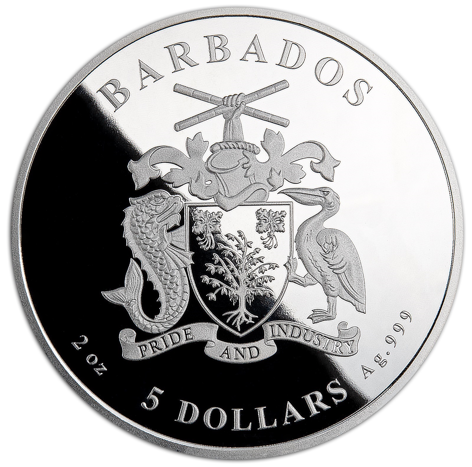 (W022.5.D.2024.2.oz.Ag.1578780116) 5 Dollars Barbados 2024 2 oz Proof silver - Ocean s lost Treasure Obverse (zoom)