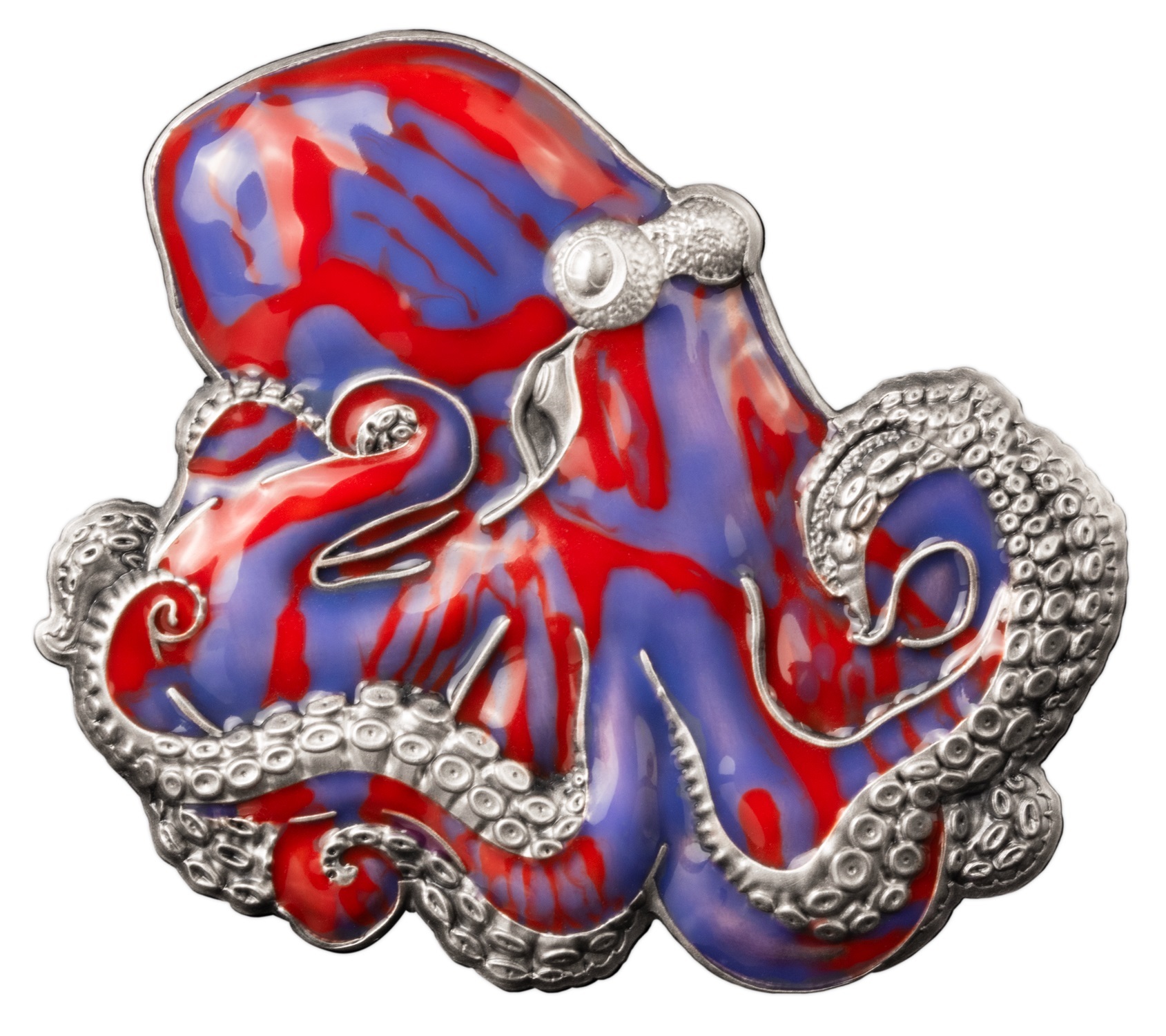 (W022.5.D.2024.3.oz.Ag.1583140116) 5 Dollars Barbados 2024 3 ounces Antique silver - The Octopus Reverse (zoom)